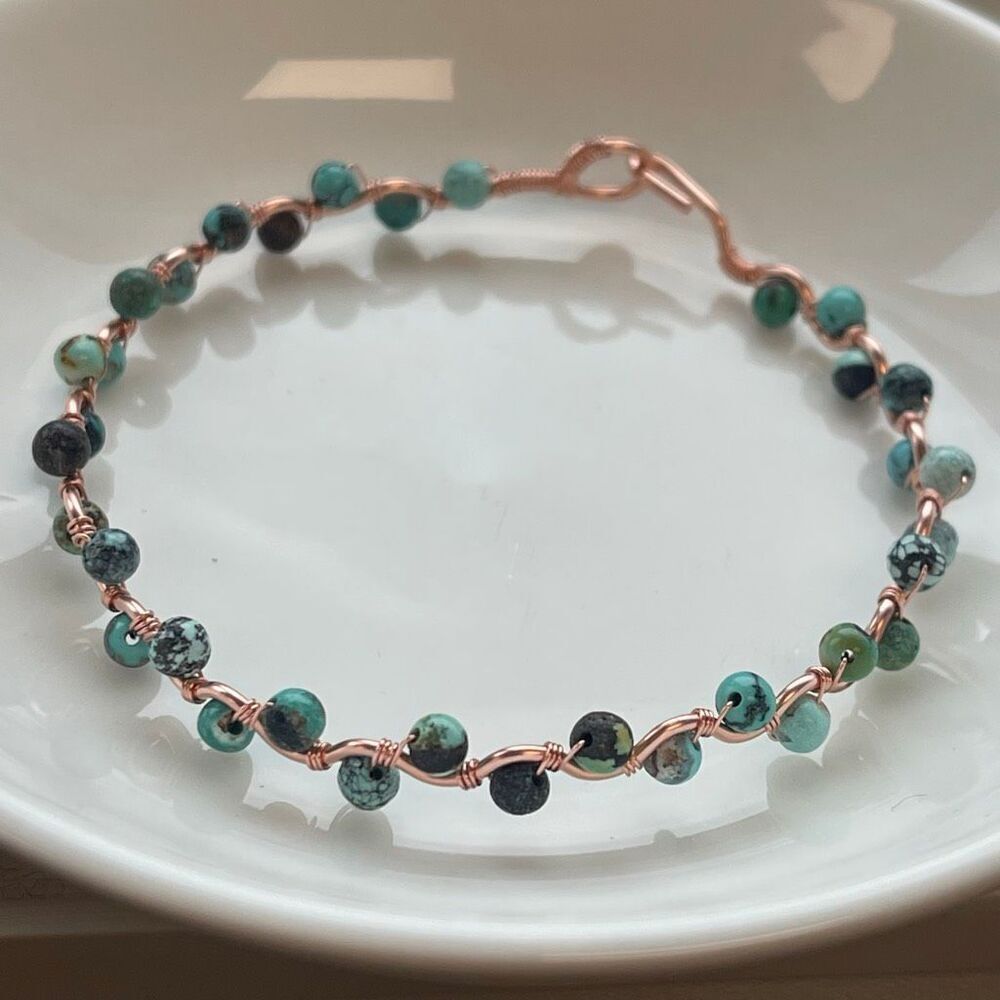 African turquoise 8” copper wire beaded beads handcrafted handmade dainty